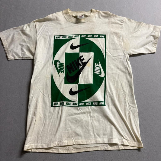 Vintage 90s Nike Graphic T-Shirt Mens XL White Green Swoosh Oneita Power-Pro