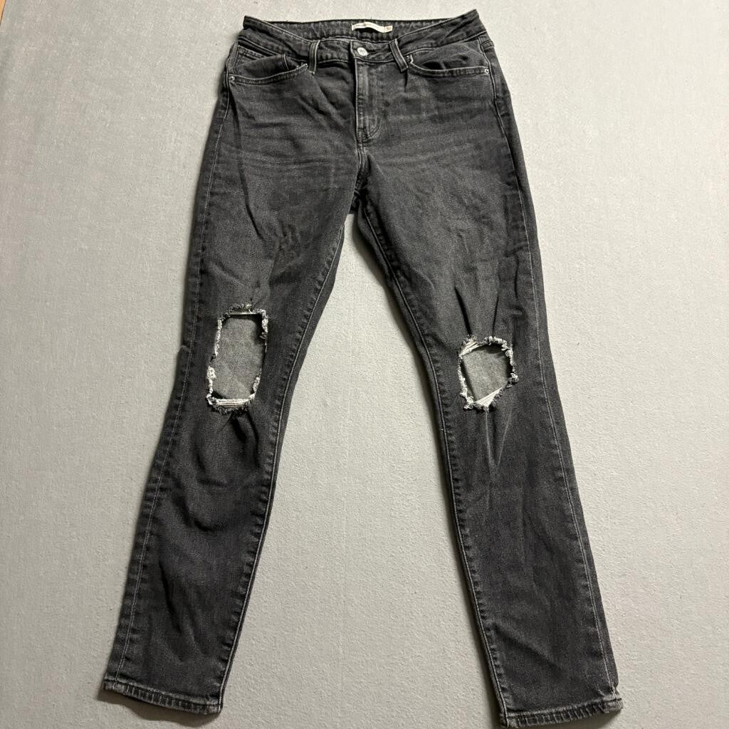 Levis 721 High Rise Skinny Jeans Womens 30 Distressed Ripped Knees Gray Denim
