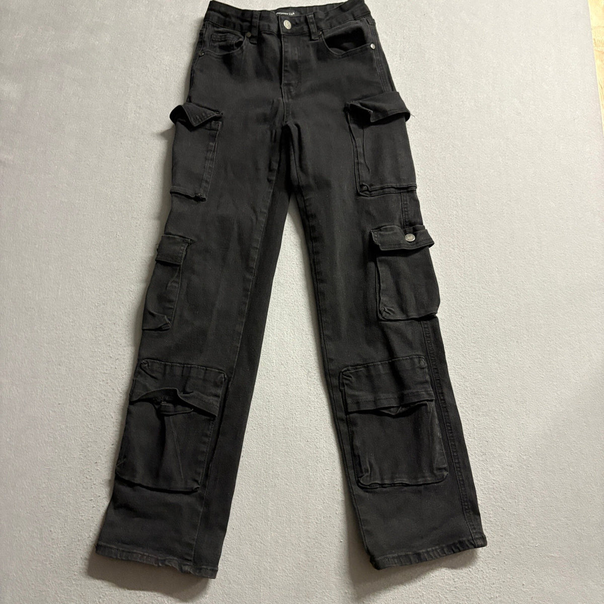 Between Us Womens Cargo Jeans Size 3 Black High Rise Multi Pocket Utility Denim