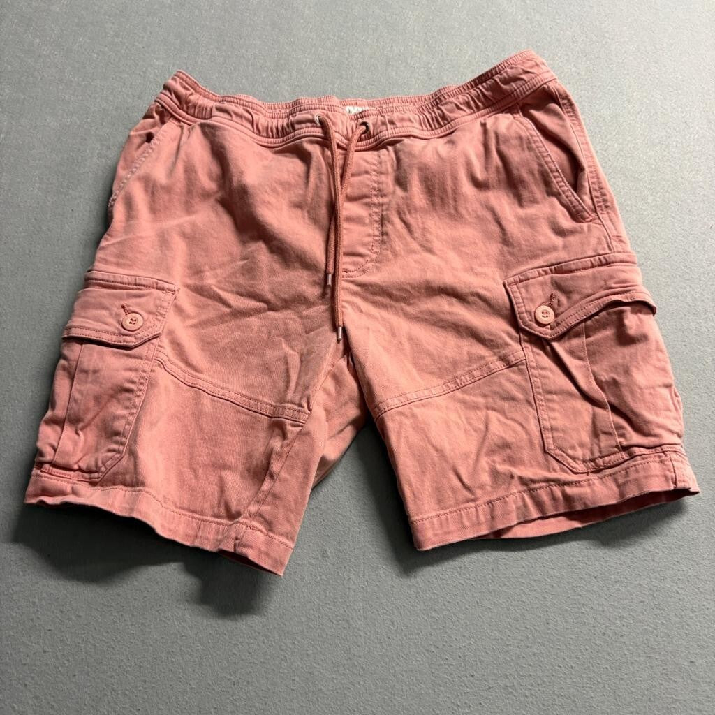Sun + Stone Mens Cargo Shorts Medium Pink Cotton Blend Elastic Drawstring Waist