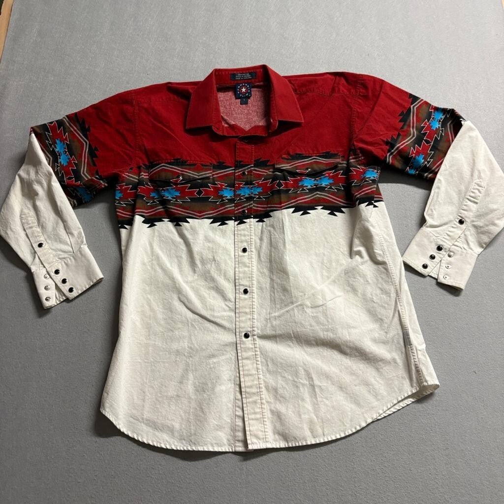 Panhandle Slim Western Pearl Snap Shirt Mens Large Red White Aztec Southwestern