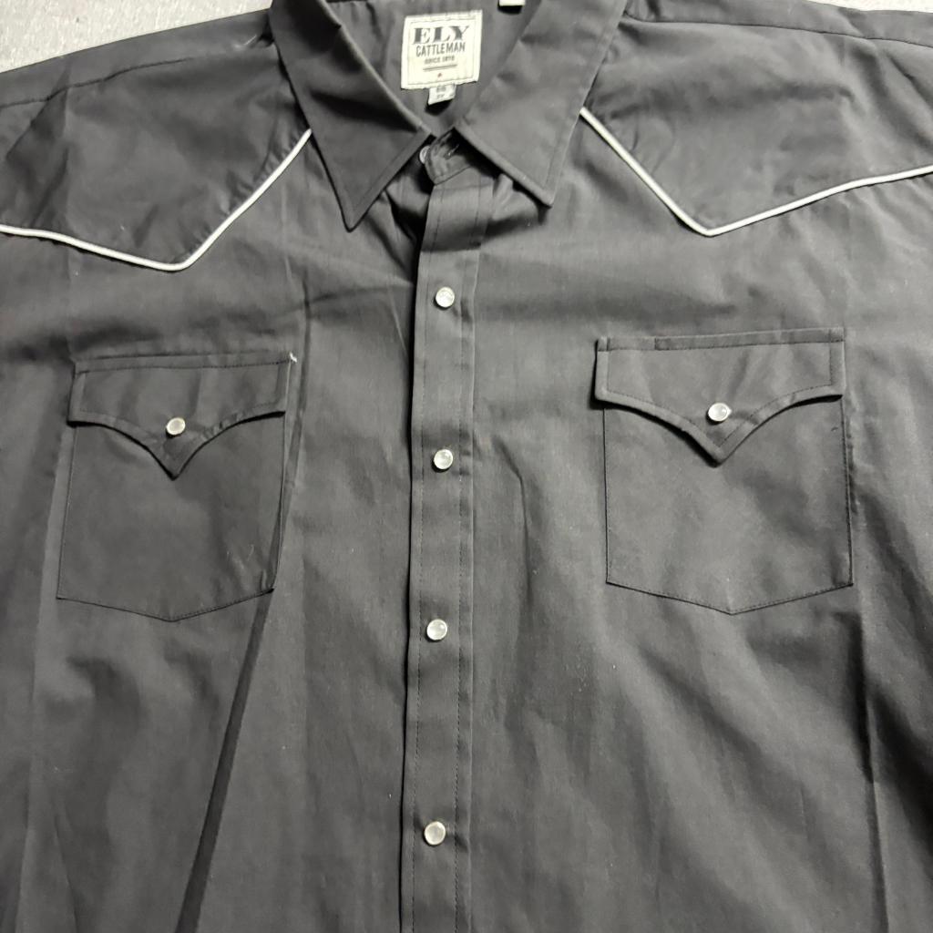 Ely Cattleman Western Shirt Mens Big 3X Black Pearl Snap Long Sleeve Piping