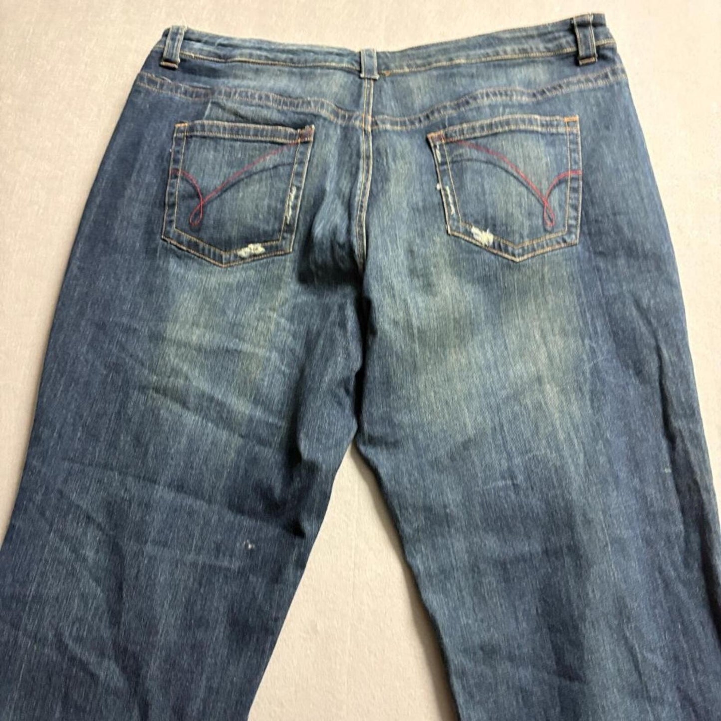 Venezia Jeans Womens Plus Size 22 Blue Denim Distressed Bootcut Flare Stretch