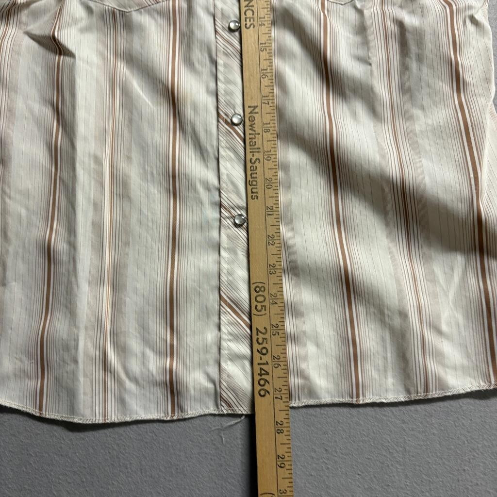 Vintage 70s Western Pearl Snap Shirt Mens Medium Beige Brown Stripe Made in USA