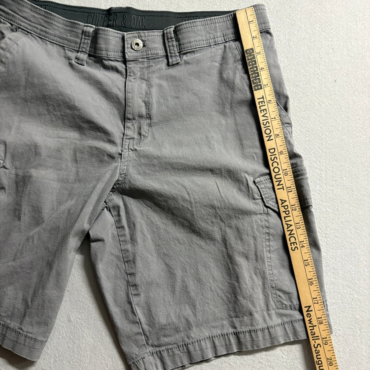 Copper & Oak Mens Gray Stretch Cotton Cargo Shorts Size 34 Flap Pockets Zip