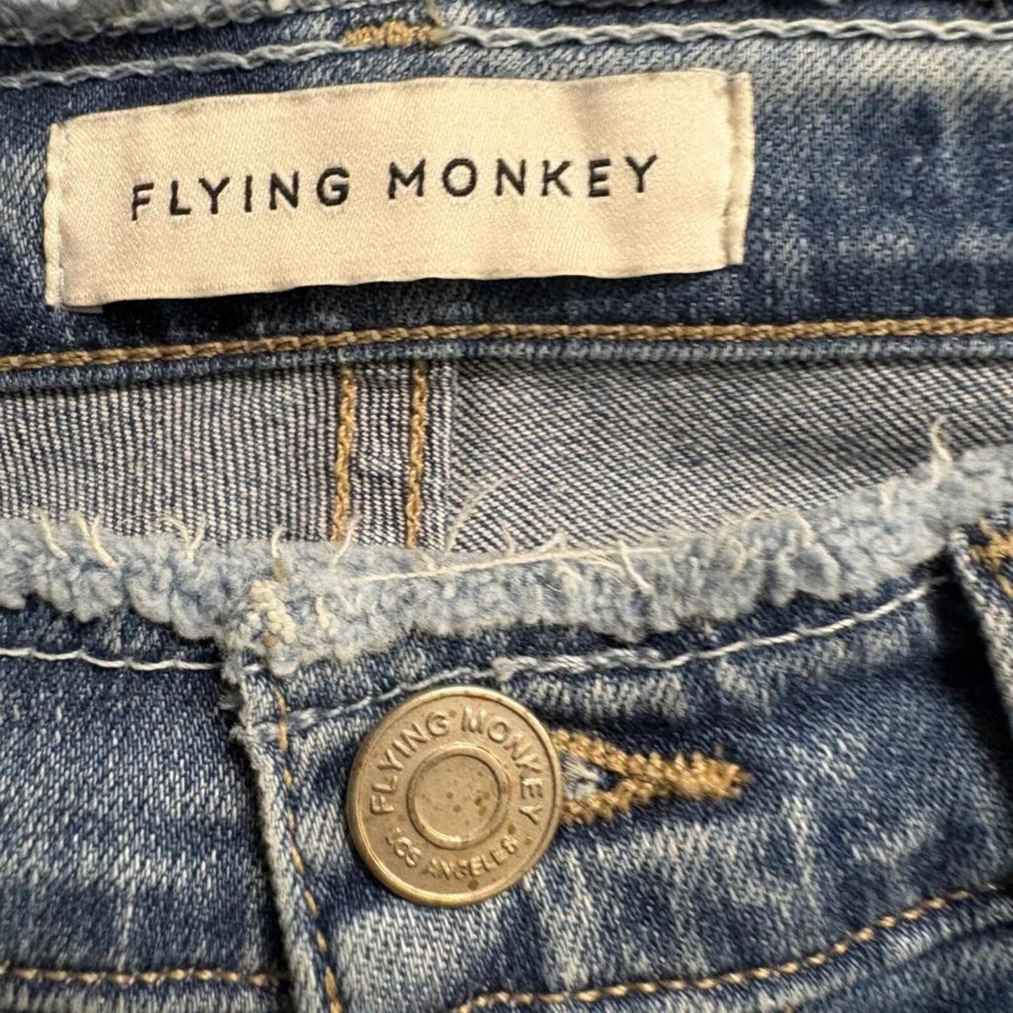 Flying Monkey Jeans Womens 27 Blue Denim Raw Hem Straight Leg Stretch Style