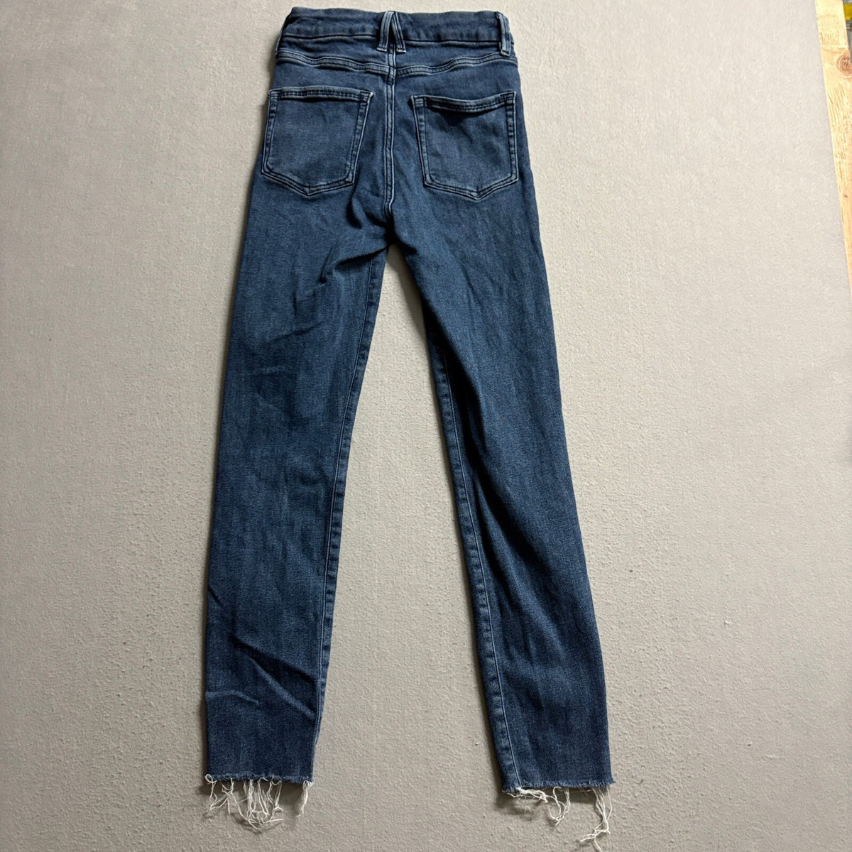 Good American Good Waist Skinny Jeans Womens 0/25 Blue Raw Hem High Rise Stretch