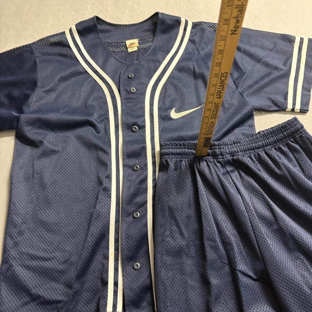 Vintage Nike Mesh Baseball Jersey and Shorts Set Mens Large Blue Made in USA