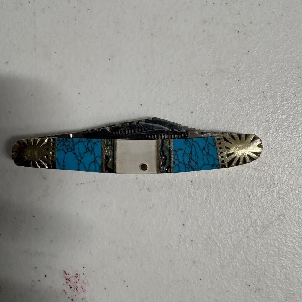 Silverhorse Stoneworks 3 Blade Pocket Knife Turquoise Abalone Pearl Horse Head