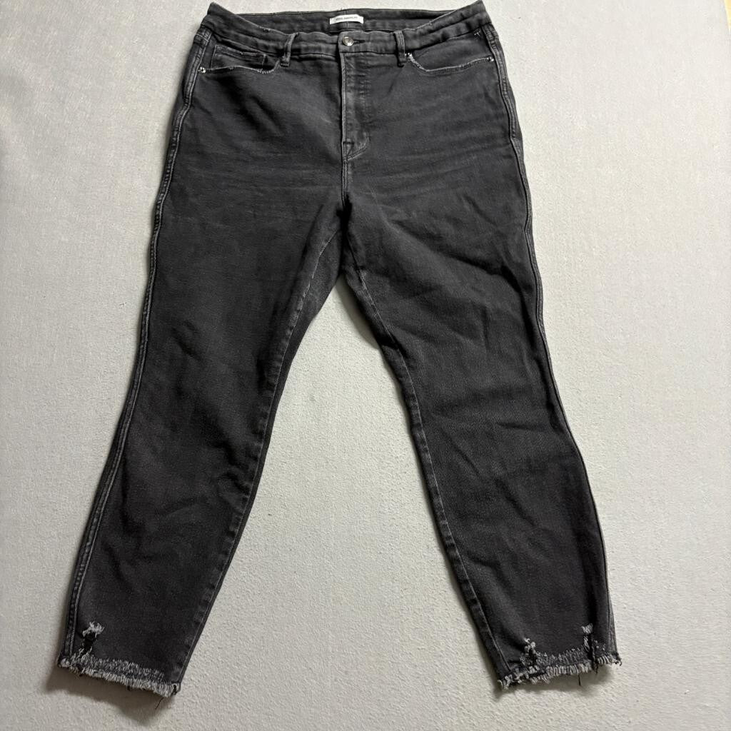 Good American Good Curve Crop Jeans Womens 16 Black High Rise Distressed Hem