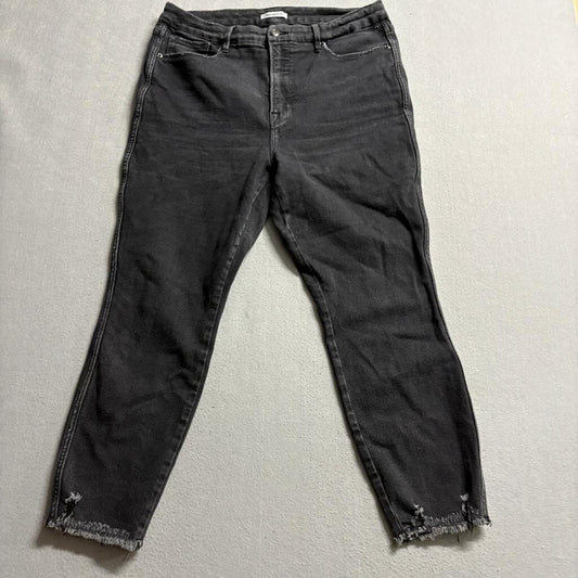 Good American Good Curve Crop Jeans Womens 16 Black High Rise Distressed Hem
