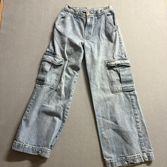 J Galt Brandy Melville Cargo Jeans Womens Size S Light Wash Wide Leg High Rise