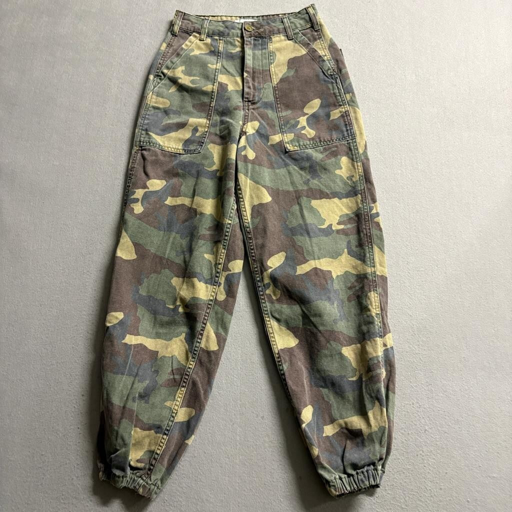Topshop Camo Cargo Jogger Pants Womens US 2 Green Camouflage High Rise Cotton