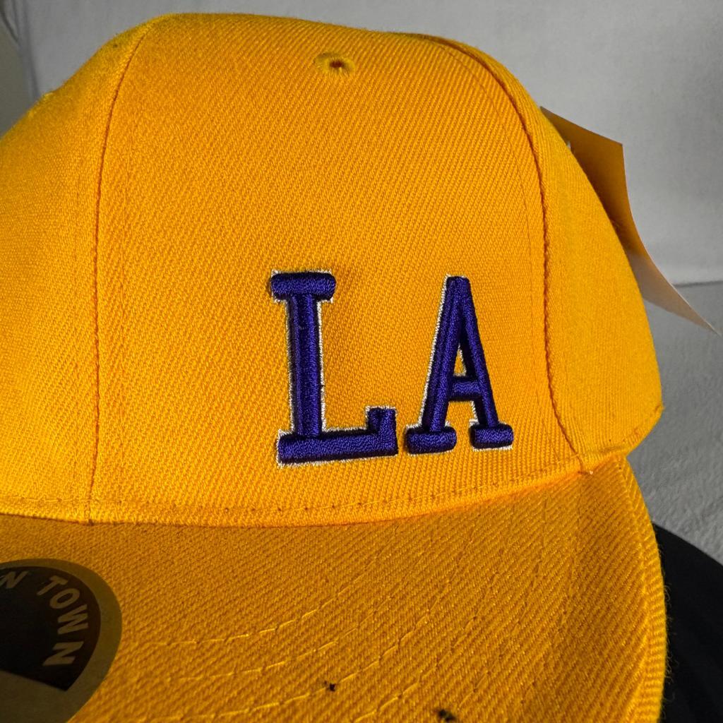 Los Angeles Lakers Yellow Fitted Hat 7 1/4 Down Town LA Purple Embroidered Cap