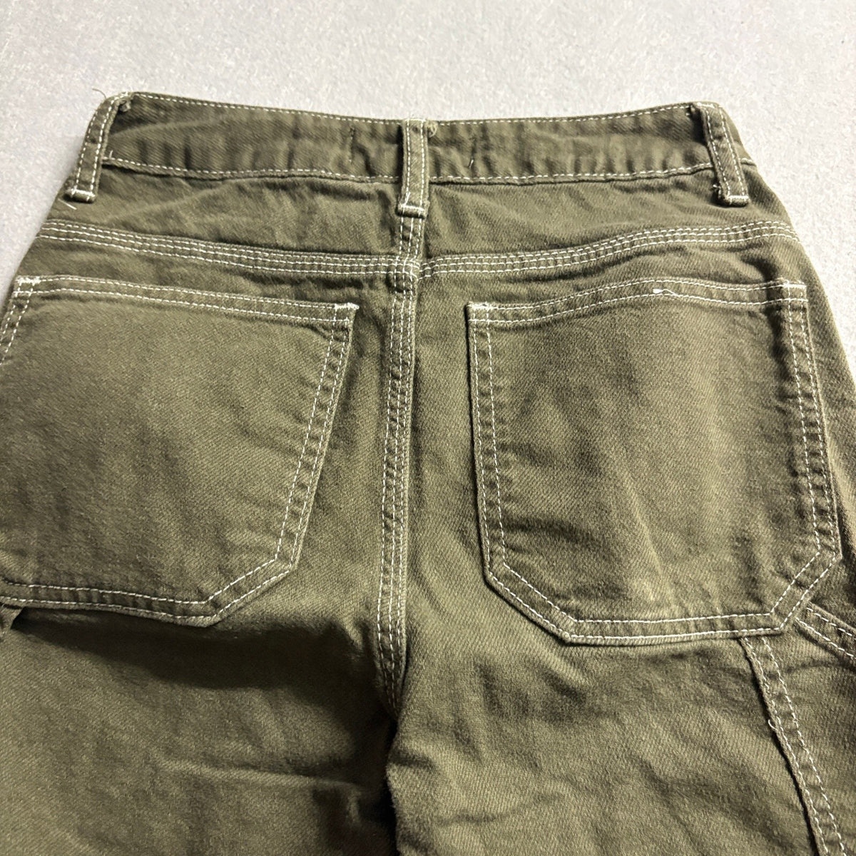 S.O.N.G. Carpenter Jeans Womens 00/23 Olive Green High Rise Raw Hem Wide Leg