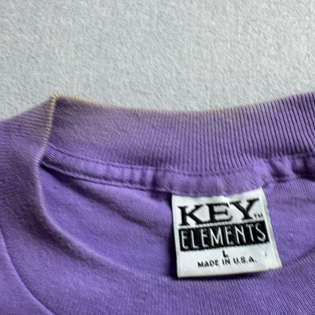 Vintage Key Elements Purple Pocket T-Shirt Mens Large 100% Cotton Made in USA