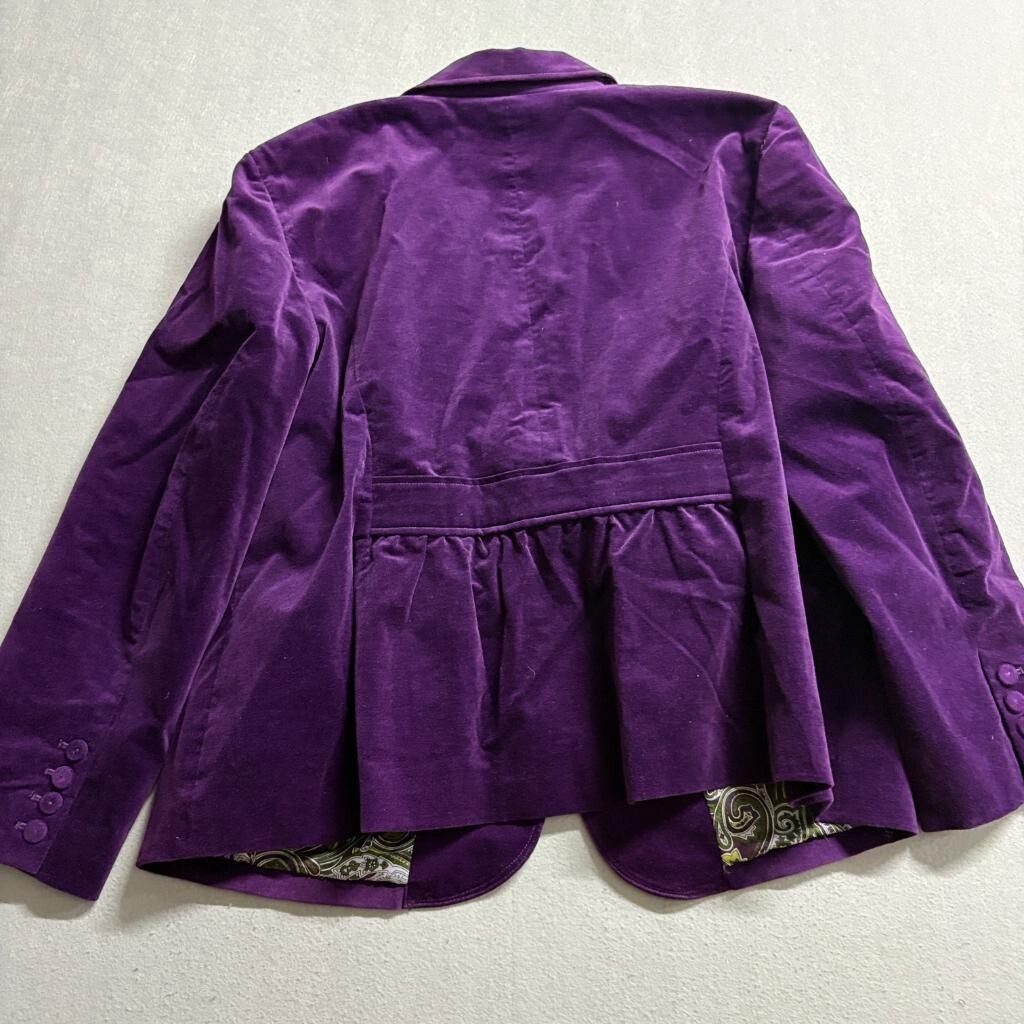Talbots Velvet Blazer Womens 20W Purple Paisley Lined One Button Jacket Plus