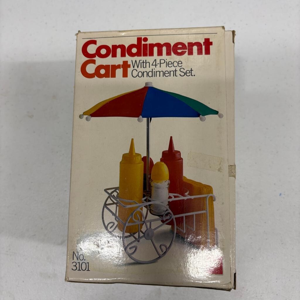 Vintage Case Condiment Cart 4 Piece Set Hot Dog Stand Picnic Table Server 3101