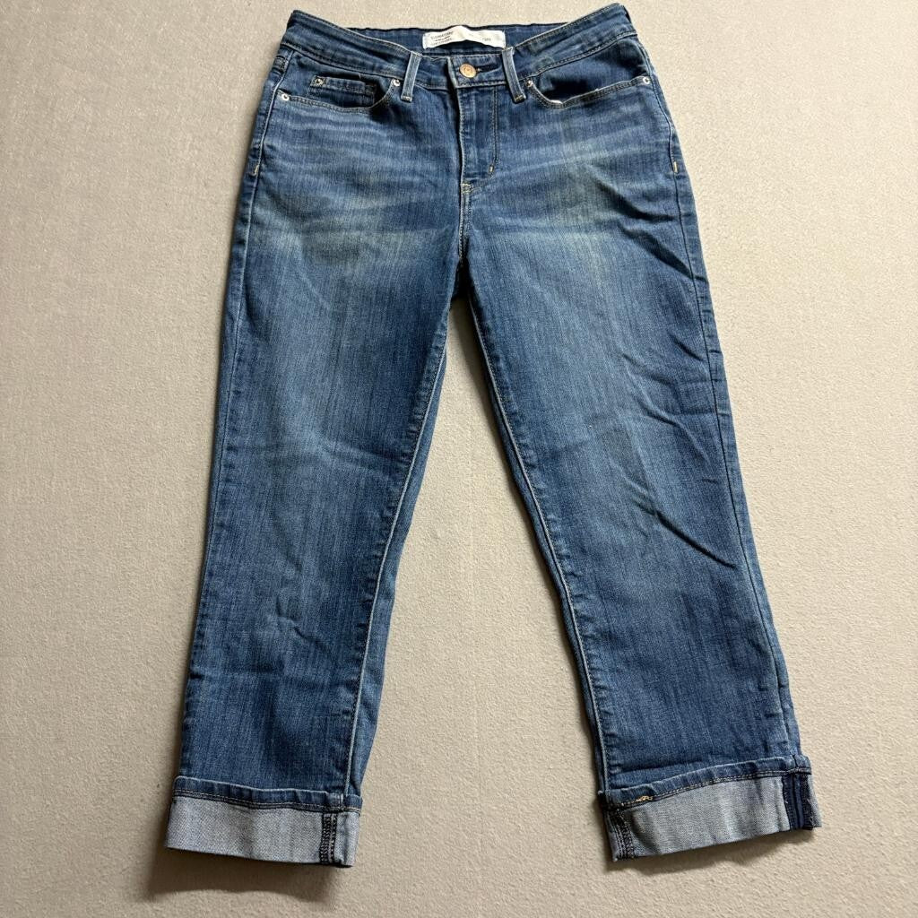 Signature by Levi Strauss Co Womens Mid Rise Capri Jeans Size 6 Blue Denim