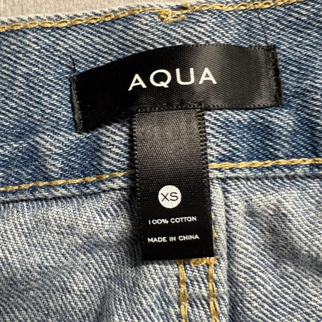 Aqua Cargo Jeans Womens XS Blue Denim Wide Leg High Rise 100% Cotton Utility