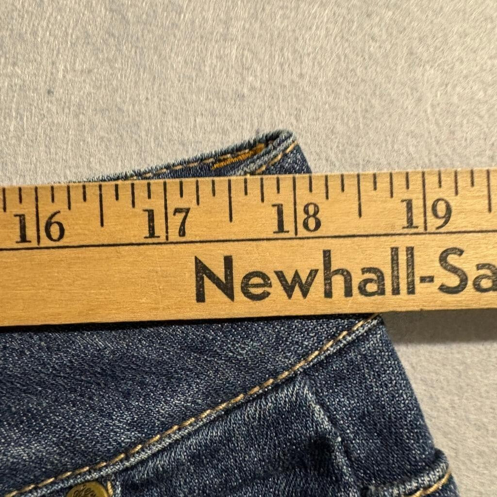 Seven7 Cuffed Crop Jeans Womens Size 32 Blue Denim Stretch Straight Leg
