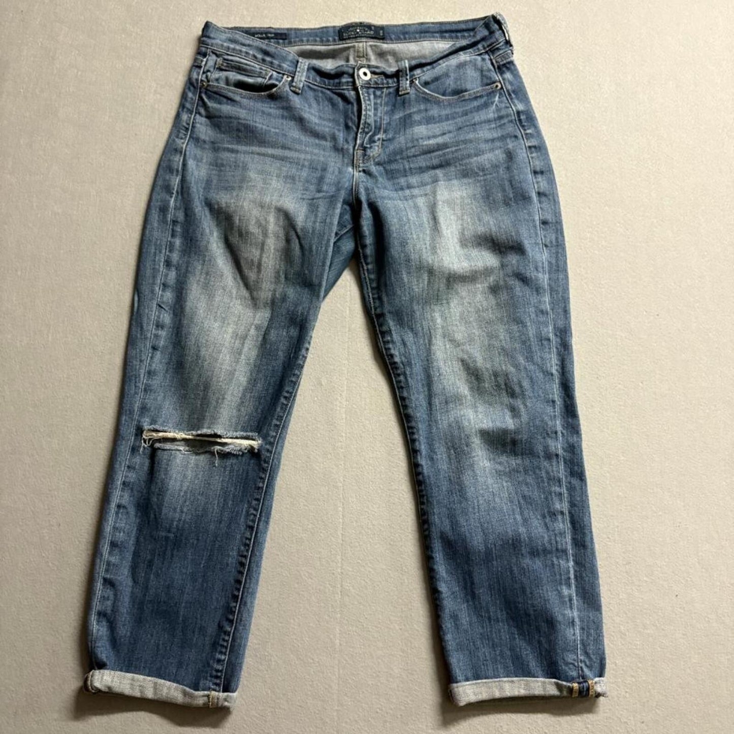 Lucky Brand Mollie Crop Jeans Womens 10/30 Blue Distressed Denim Cuffed