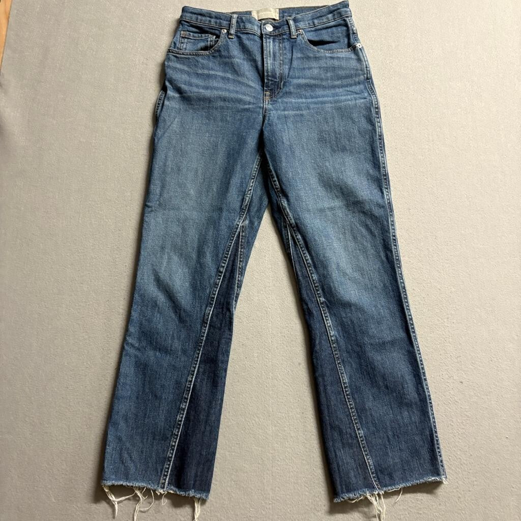 Everlane The Cheeky Bootcut Jeans Womens 28 Blue Denim High Rise Raw Hem Stretch