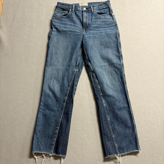 Everlane The Cheeky Bootcut Jeans Womens 28 Blue Denim High Rise Raw Hem Stretch