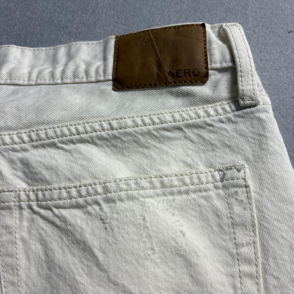 Aeropostale Straight Leg Jeans Mens 32x32 Off White Distressed Denim Pants