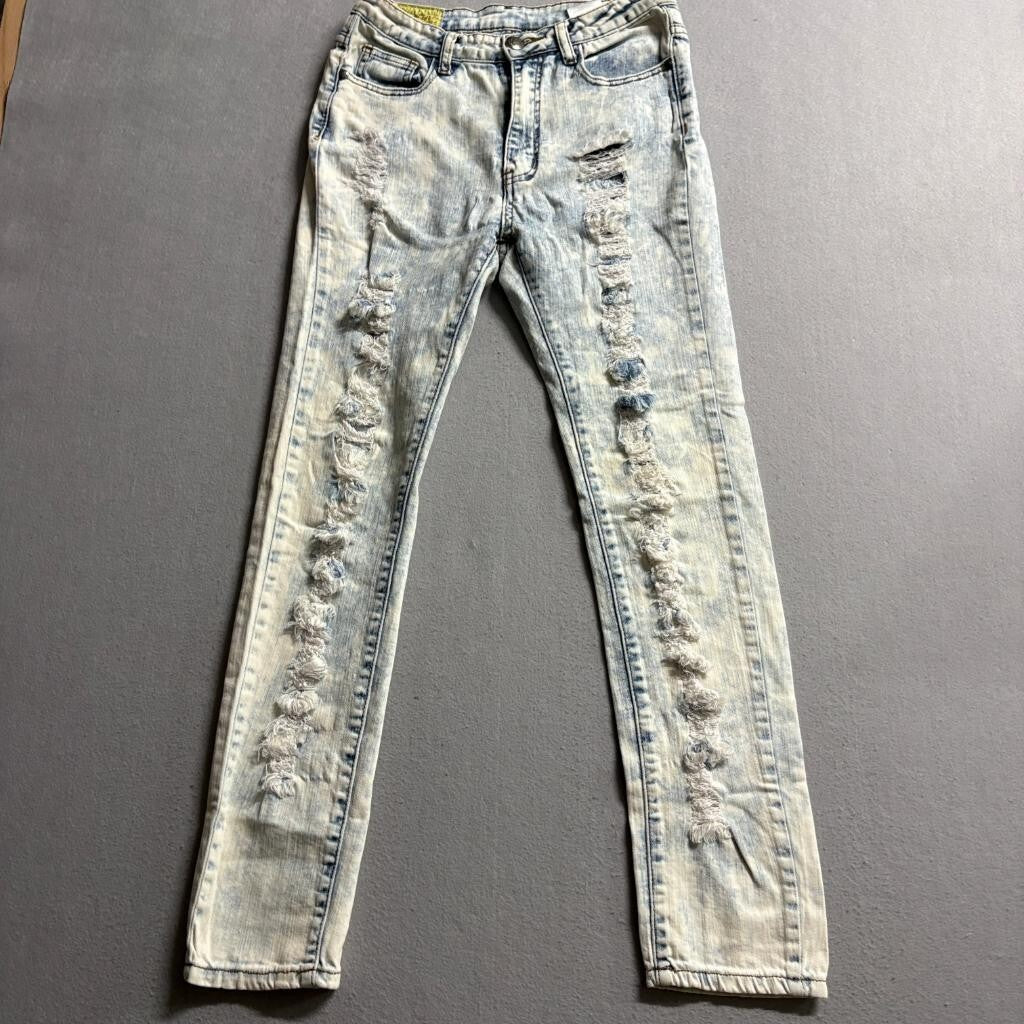 Machine Nouvelle Mode Mens Distressed Acid Wash Skinny Jeans Size 30x28