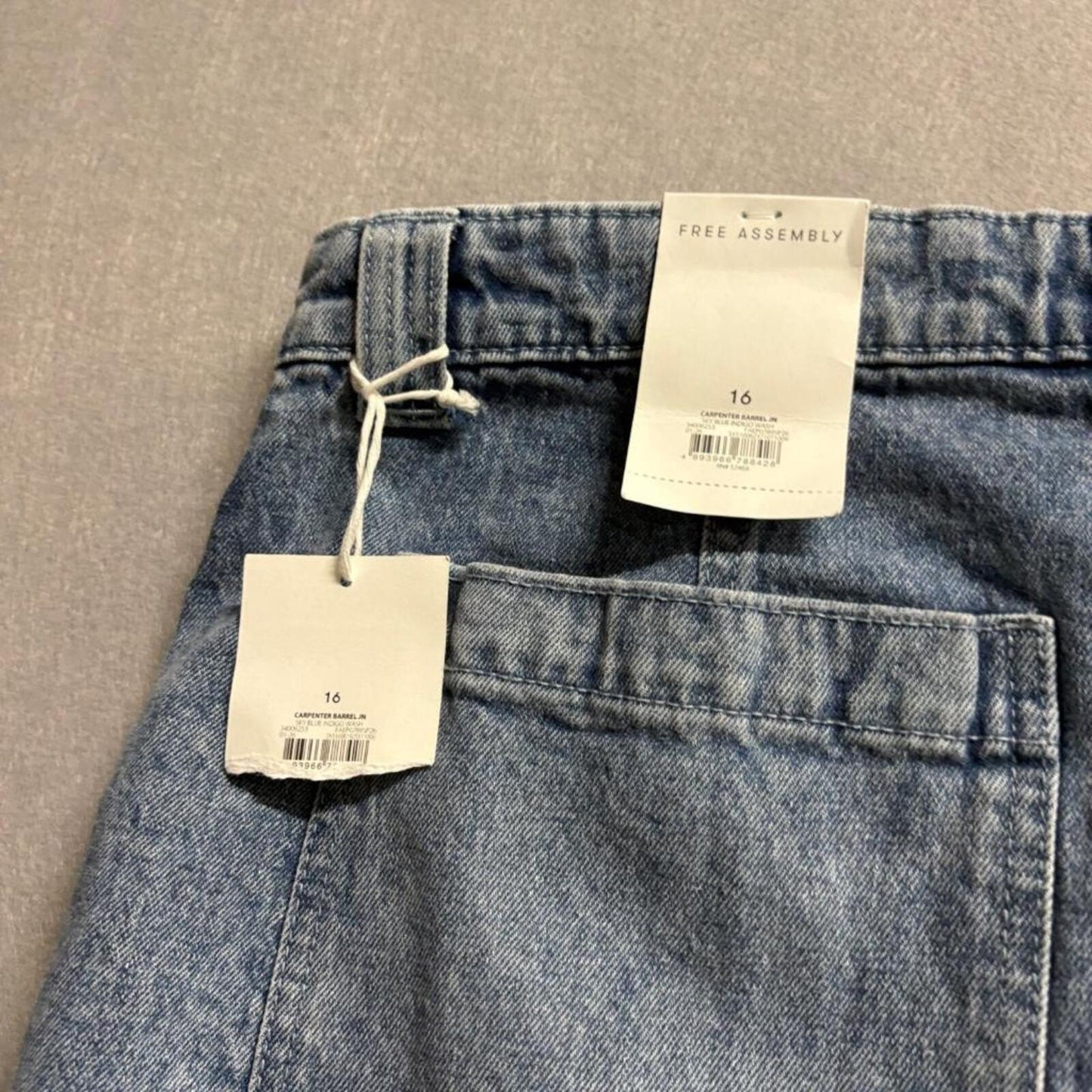 Free Assembly Carpenter Barrel Jeans Womens 16 Blue Acid Wash High Rise Raw Hem
