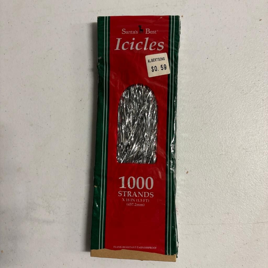 Vintage Santas Best Christmas Icicles Silver Tinsel 1000 Strands 18 Inch 1997