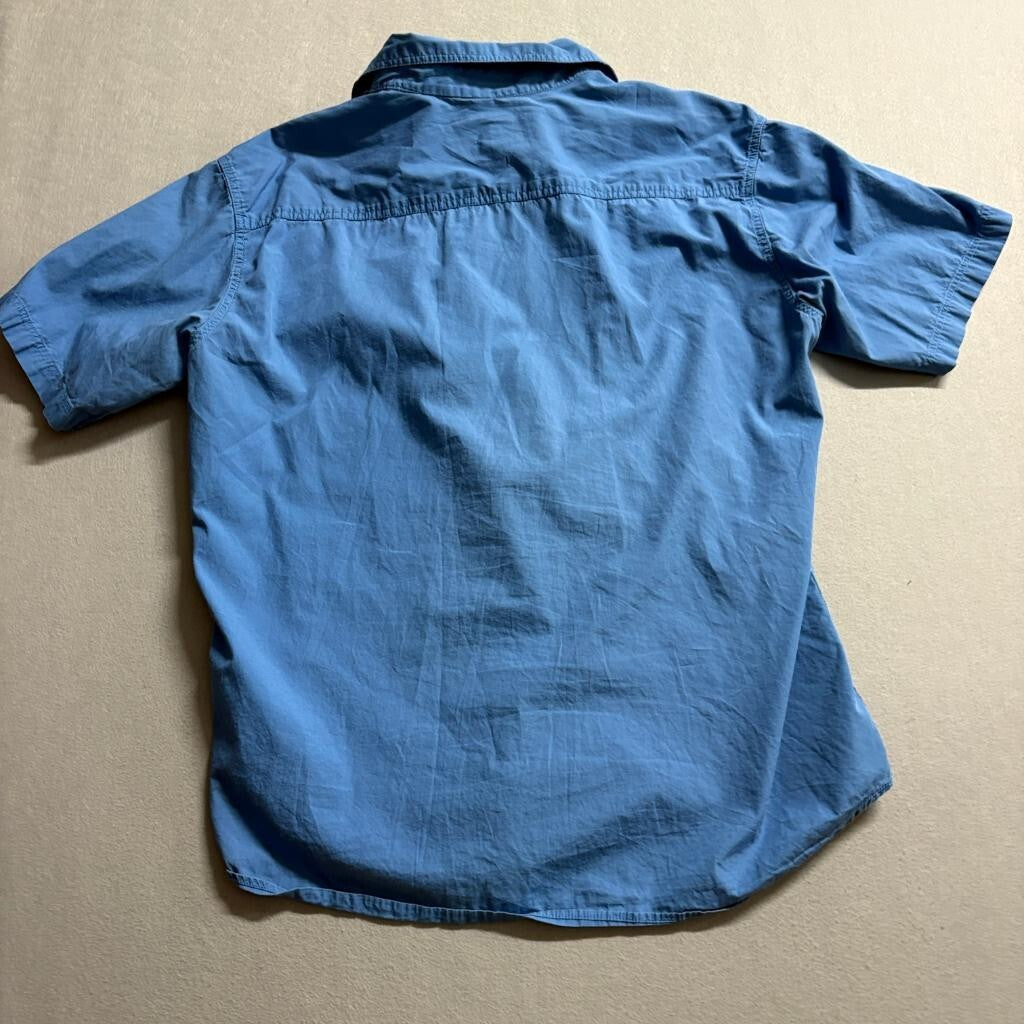 PD&C Mens Shirt Large Blue Cotton Short Sleeve Casual Button Up Work Utility