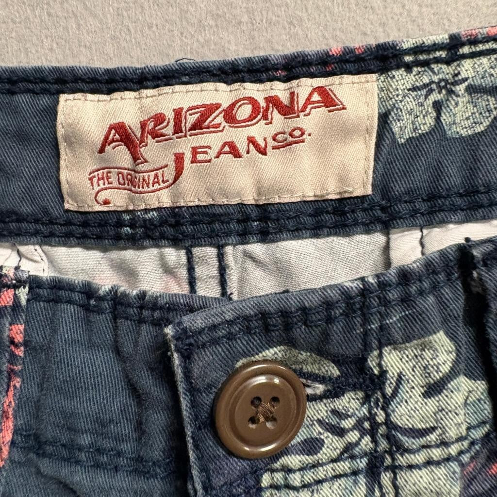 Arizona Jean Co Mens Shorts Size 34 Blue Floral Tropical Cotton Flat Front Chino