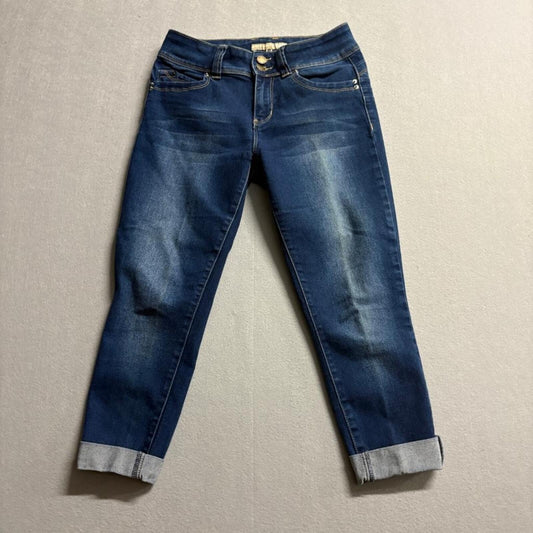 YMI WannaBettaButt Crop Jeans Womens Size 5 Mid Rise Blue Denim Cuffed Stretch