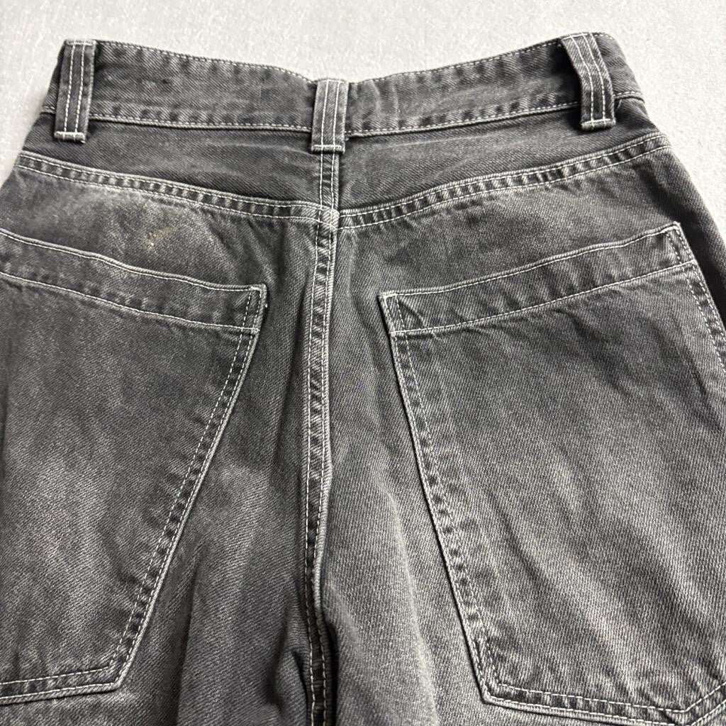 Bershka Wide Leg Jeans Womens Size 28 Gray Black Acid Wash Denim High Rise