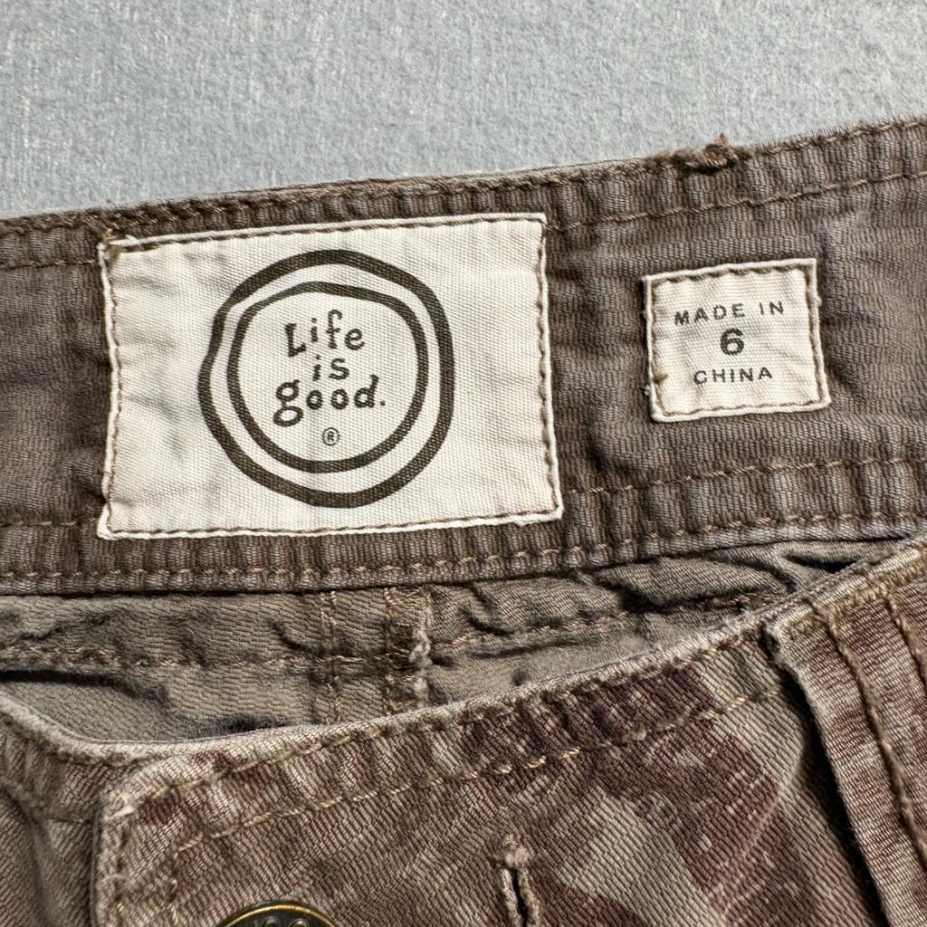 Life is Good Floral Pants Womens 6 Brown Cotton Wide Leg Mid Rise Corduroy