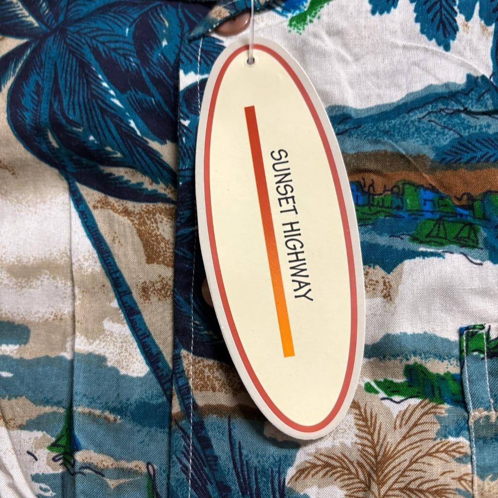 Sunset Highway Hawaiian Shirt Mens XL Blue Rayon Sailboat Palm Tree Beach NWT