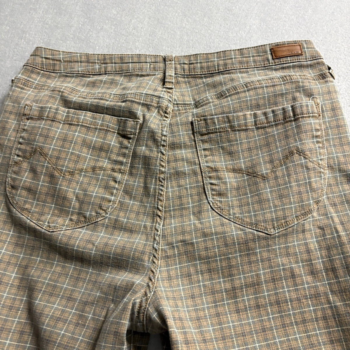 Cleo and Wolf Plaid Jeans Womens 33 Brown Ultra High Rise Kick Flare Stretch