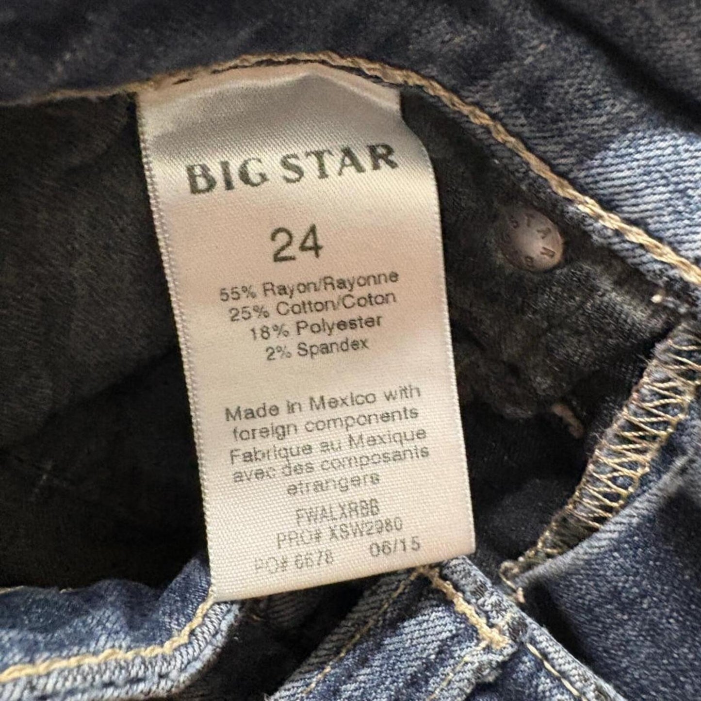 Big Star Alex Skinny Jeans Womens 24 Blue Denim Embroidered Pockets Stretch