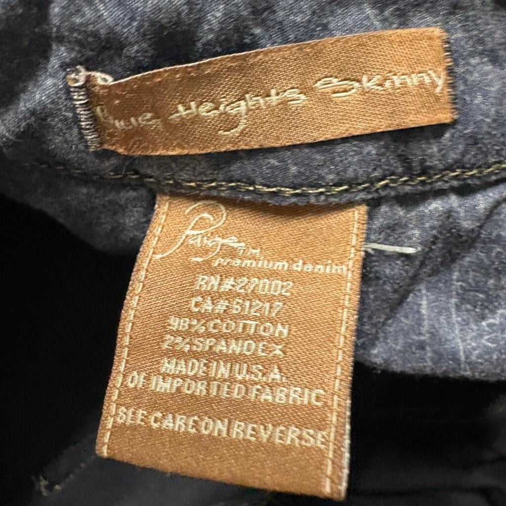 Paige Premium Denim Blue Heights Skinny Jeans Womens Size 32 Black Embroidered