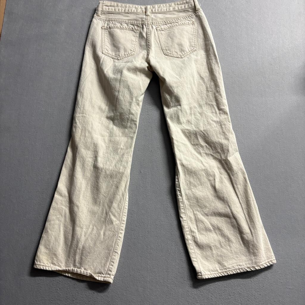 SONG Street Jean Womens 7/28 Beige Distressed Ripped Low Rise Wide Leg Jeans
