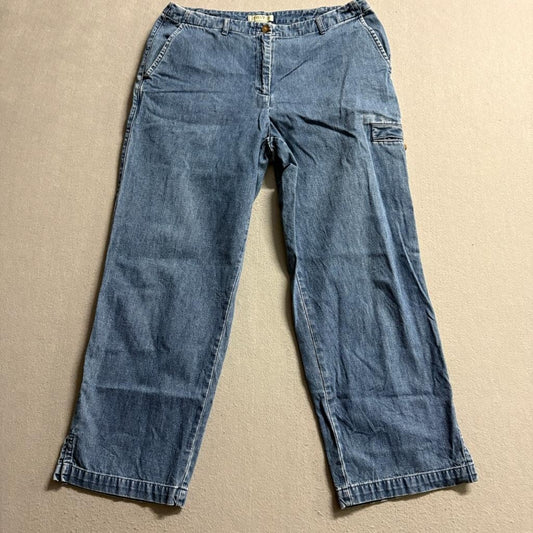 Orvis Womens Denim Cargo Pants Size 10 Blue 100% Cotton Wide Leg Utility Jeans