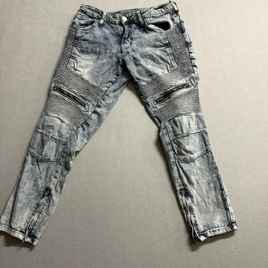 Rue21 Premium Biker Jeans Mens 28x30 Blue Acid Wash Moto Skinny Supreme Flex