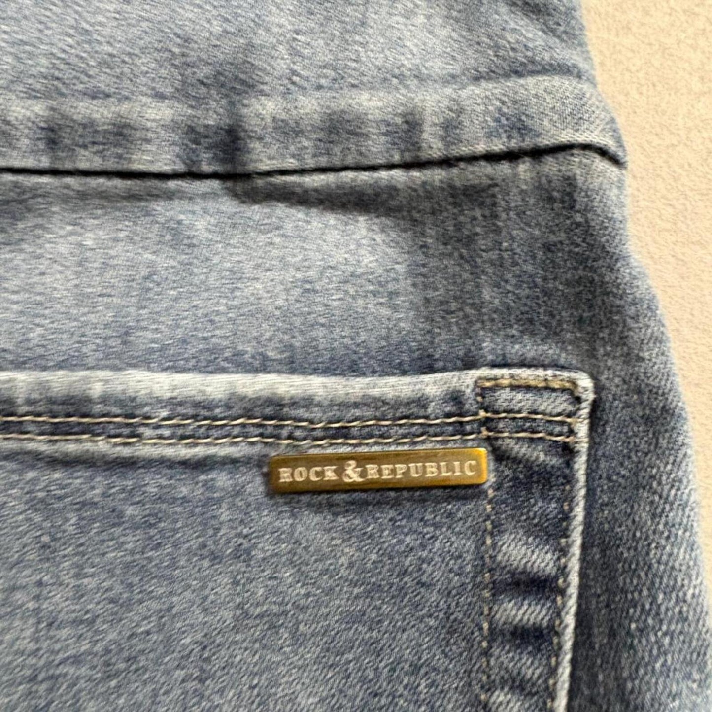 Rock & Republic Denim Rx Slimming Jeans Womens 6 Blue Distressed Pull On Cuffed