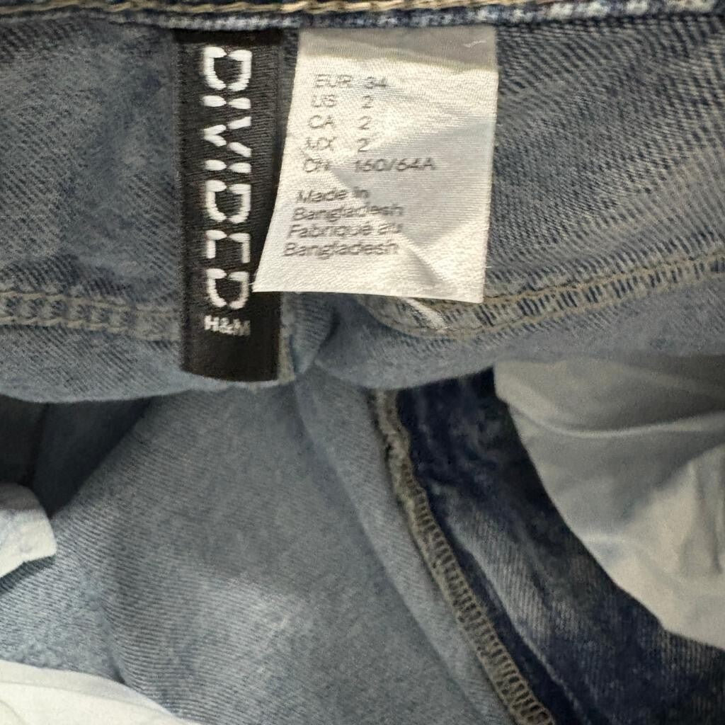 H&M Divided Graffiti Print Jeans Womens Size 2 Blue Acid Wash High Rise Denim