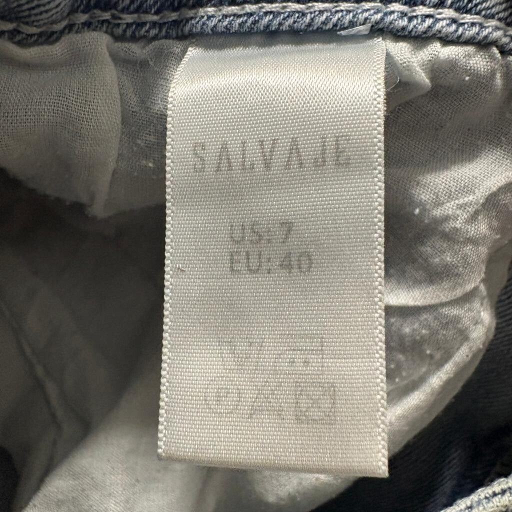 Salvaje Womens Cargo Jeans Size 7 Light Wash Blue Denim Wide Leg High Rise