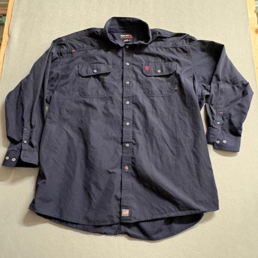 Ariat FR Work Shirt Mens 4XL Navy Blue Flame Resistant Long Sleeve Button Up
