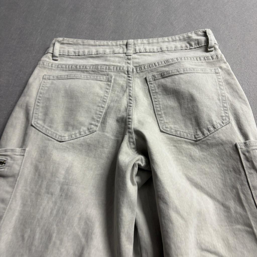 TRTR Acid Grey Cargo Jeans Womens Size 5 Wide Leg High Rise Utility Pockets