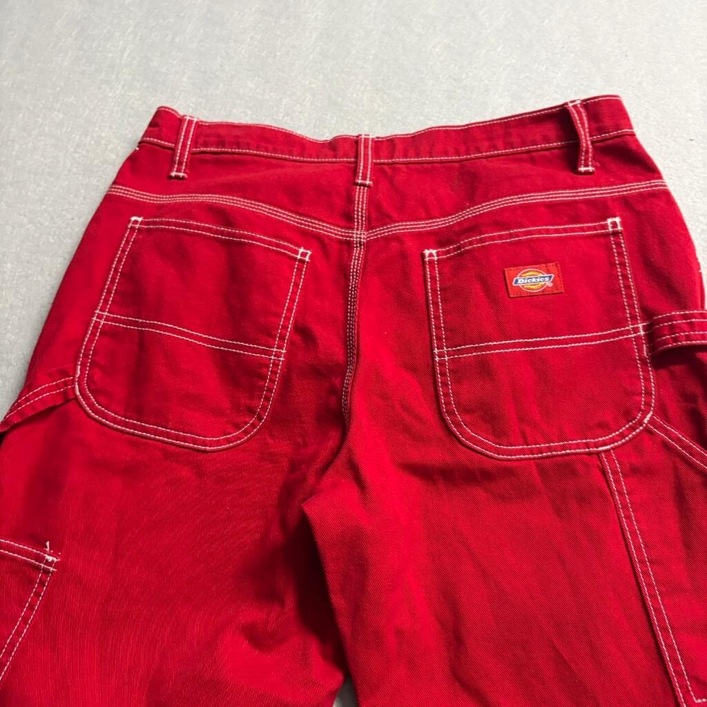 Dickies Girl Carpenter Jeans Womens Size 7/28 Red Denim White Contrast Stitch